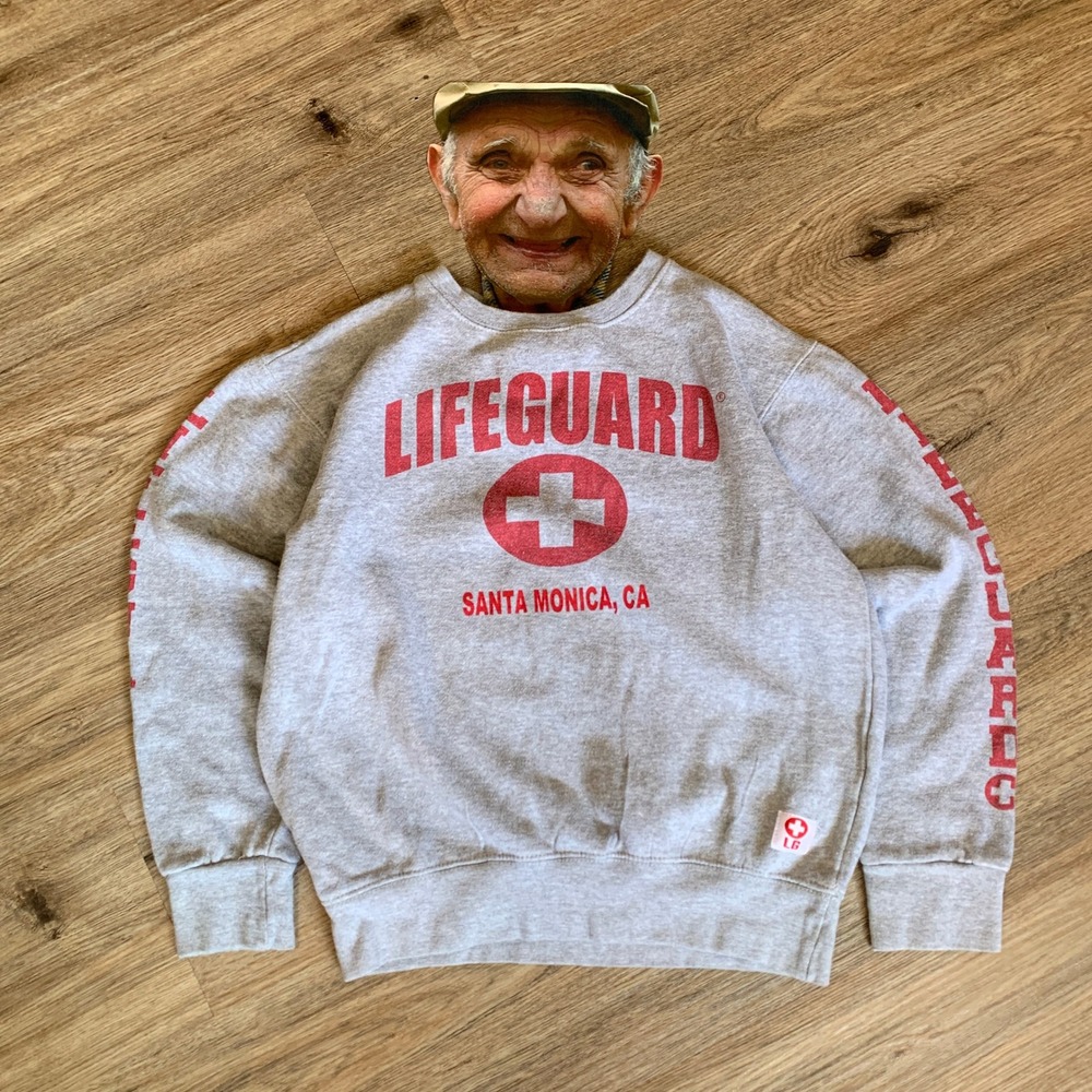 Lifeguard Santa Monica CA Sweatshirt - Gray Red - Graphic Crewneck - Size Small